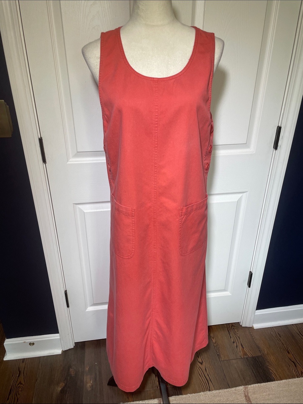 Eddie Bauer Sleeveless Coral Button-Side Pocket Pinafore Dress Size Medium P
